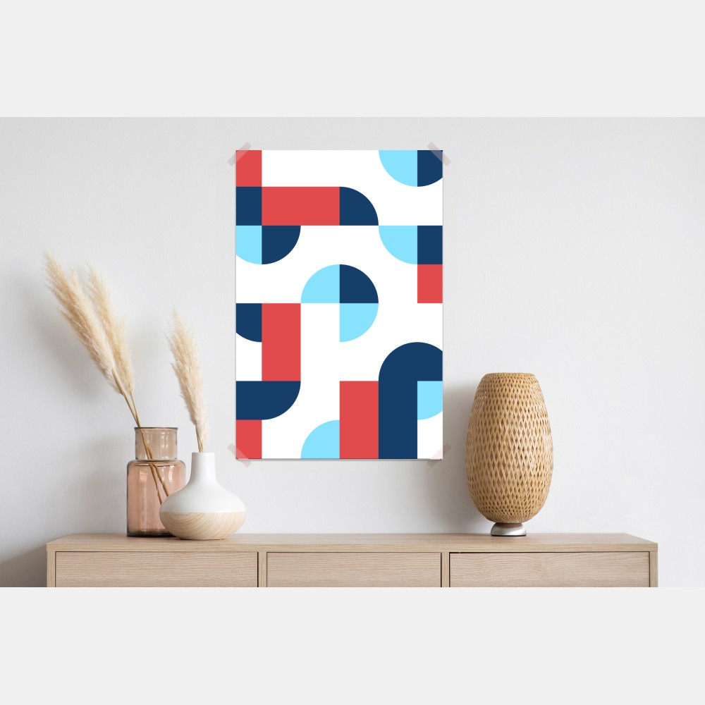 Plakat odważny geometryczny wzór w granacie i koralu – Wallissimo® Plakat odważny geometryczny wzór w granacie i koralu – Wallissimo®