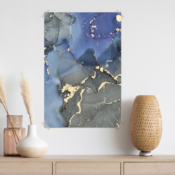 Plakat luksusowa niebiesko-złota abstrakcja fluidalna – Wallissimo® Plakat luksusowa niebiesko-złota abstrakcja fluidalna – Wallissimo®