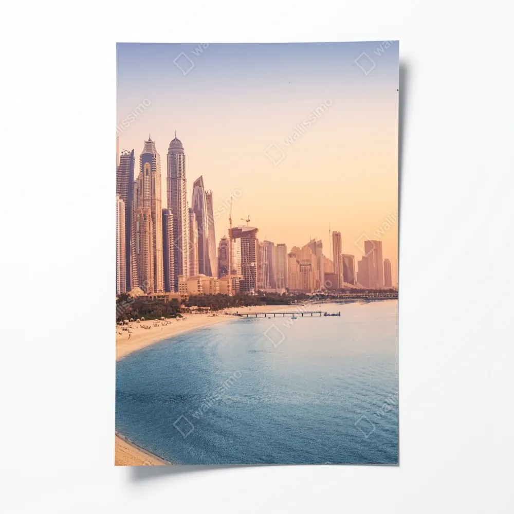 Plakat Dubaj panorama miasta o zachodzie słońca – Wallissimo® Plakat Dubaj panorama miasta o zachodzie słońca – Wallissimo®
