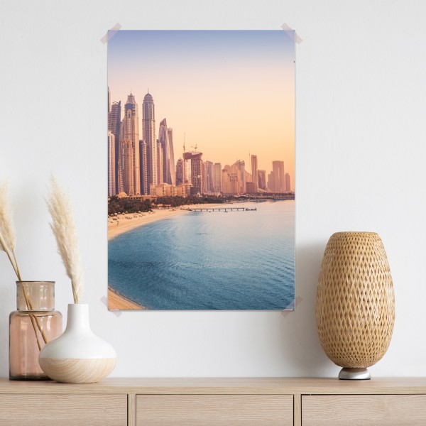Plakat Dubaj panorama miasta o zachodzie słońca – Wallissimo® Plakat Dubaj panorama miasta o zachodzie słońca – Wallissimo®