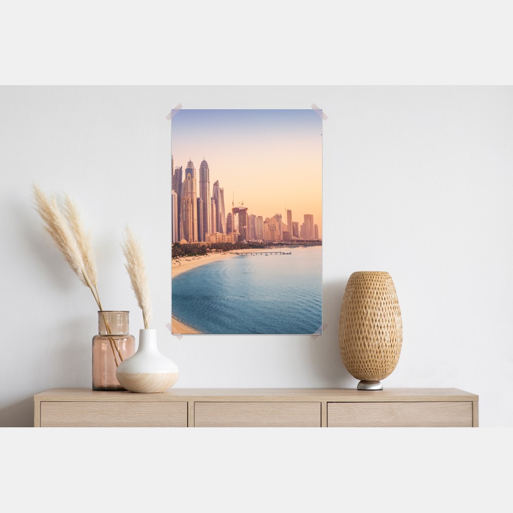 Plakat Dubaj panorama miasta o zachodzie słońca – Wallissimo® Plakat Dubaj panorama miasta o zachodzie słońca – Wallissimo®
