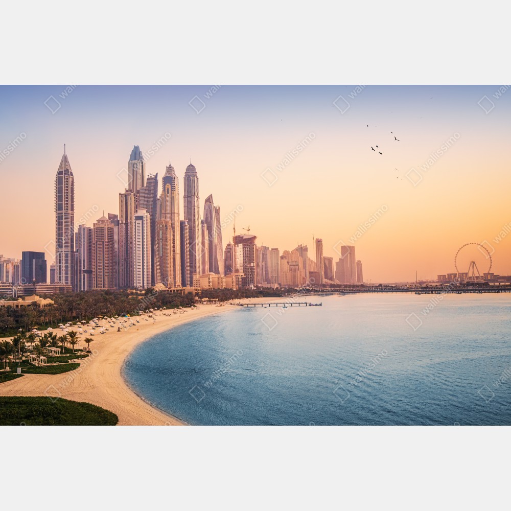 Plakat Dubaj panorama miasta o zachodzie słońca – Wallissimo® Plakat Dubaj panorama miasta o zachodzie słońca – Wallissimo®