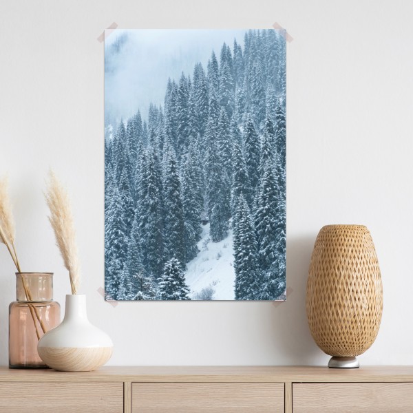Plakat mglisty ośnieżony las sosnowy – Wallissimo® Plakat mglisty ośnieżony las sosnowy – Wallissimo®