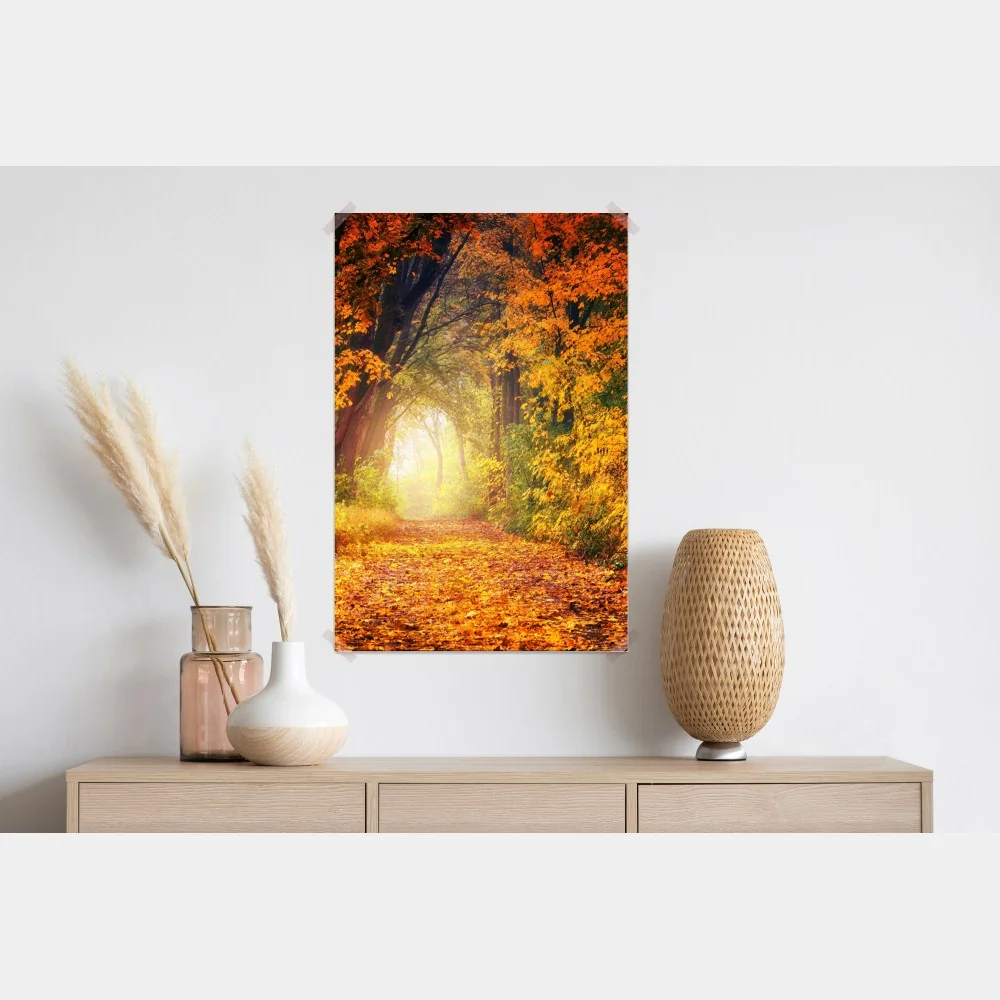 Plakat jesienna leśna ścieżka w złotym świetle – Wallissimo® Plakat jesienna leśna ścieżka w złotym świetle – Wallissimo®