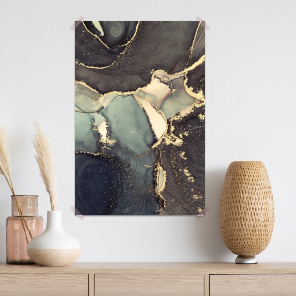 Plakat turkusowo-złota abstrakcja w technice alcohol ink – Wallissimo® Plakat turkusowo-złota abstrakcja w technice alcohol ink – Wallissimo®