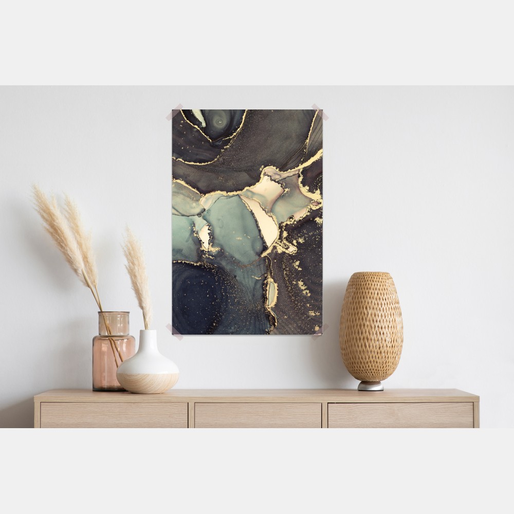 Plakat turkusowo-złota abstrakcja w technice alcohol ink – Wallissimo® Plakat turkusowo-złota abstrakcja w technice alcohol ink – Wallissimo®