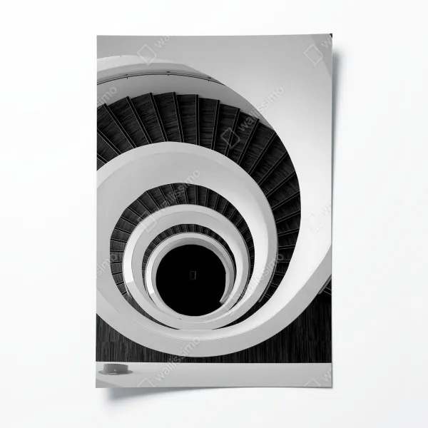 Plakat spiralne schody w monochromie