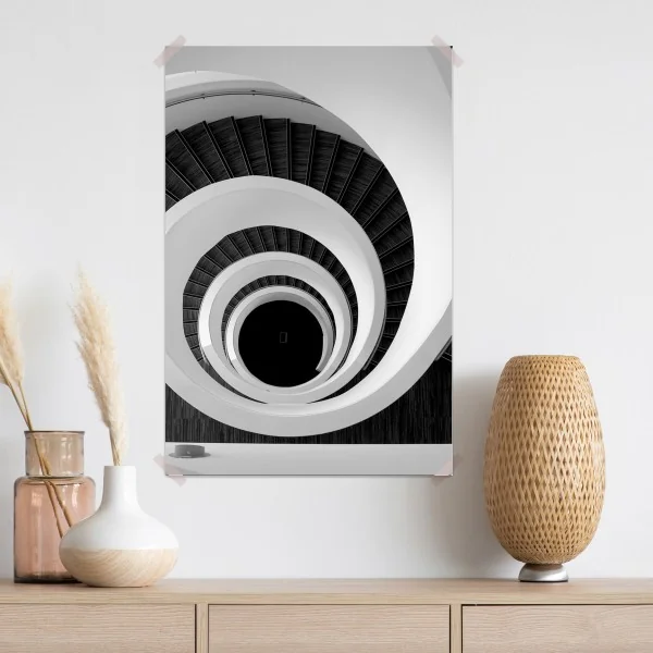 Plakat spiralne schody w monochromie – Wallissimo® Plakat spiralne schody w monochromie – Wallissimo®