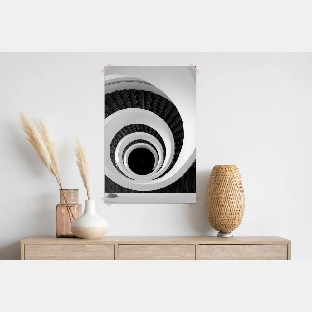Plakat spiralne schody w monochromie – Wallissimo® Plakat spiralne schody w monochromie – Wallissimo®