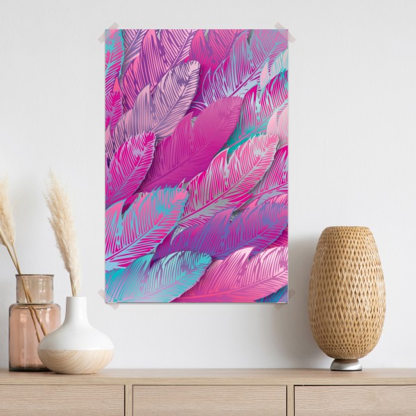 Plakat iryzujący różowy wzór piór – Wallissimo® Plakat iryzujący różowy wzór piór – Wallissimo®