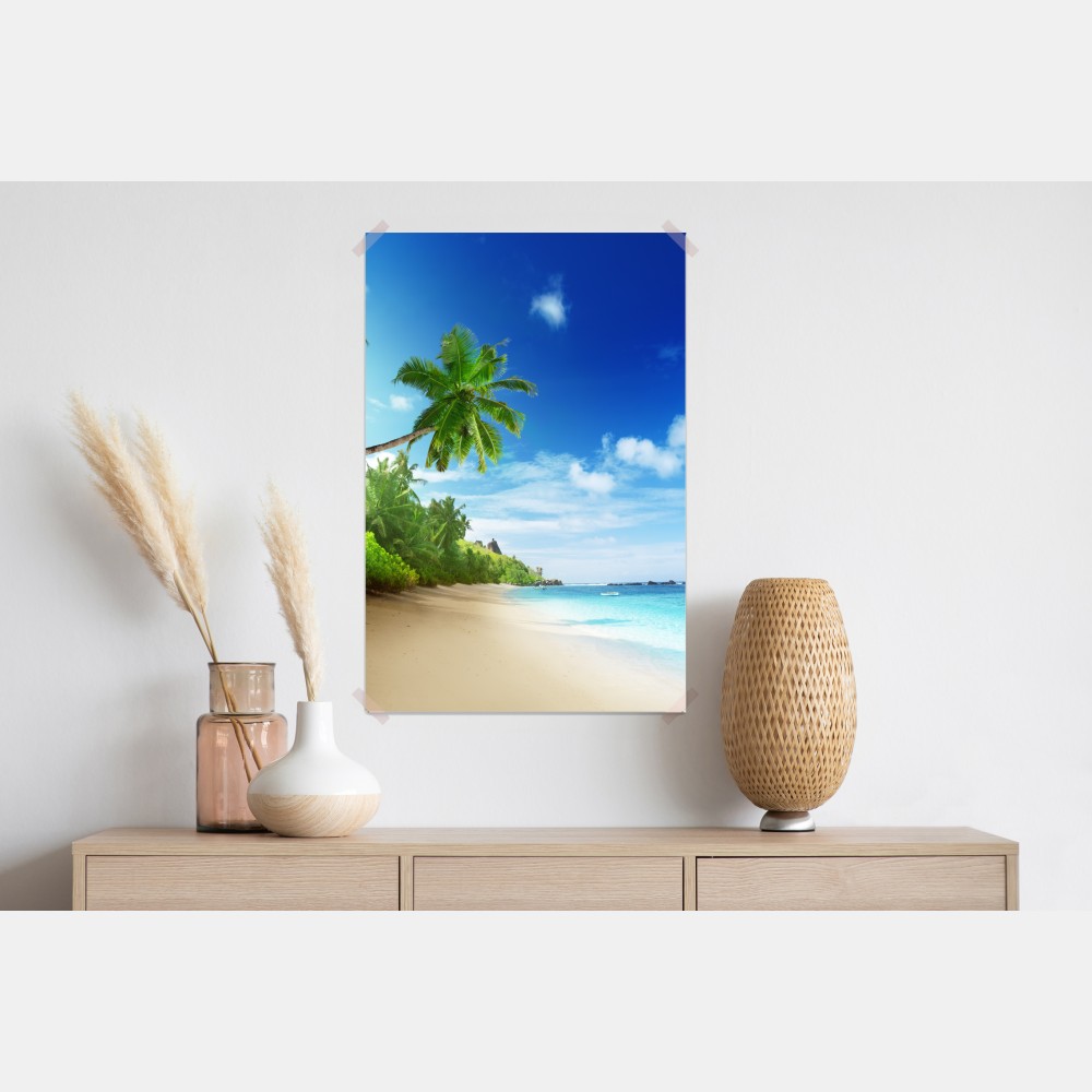 Plakat zachód słońca na plaży Mahe, Seszele – Wallissimo® Plakat zachód słońca na plaży Mahe, Seszele – Wallissimo®