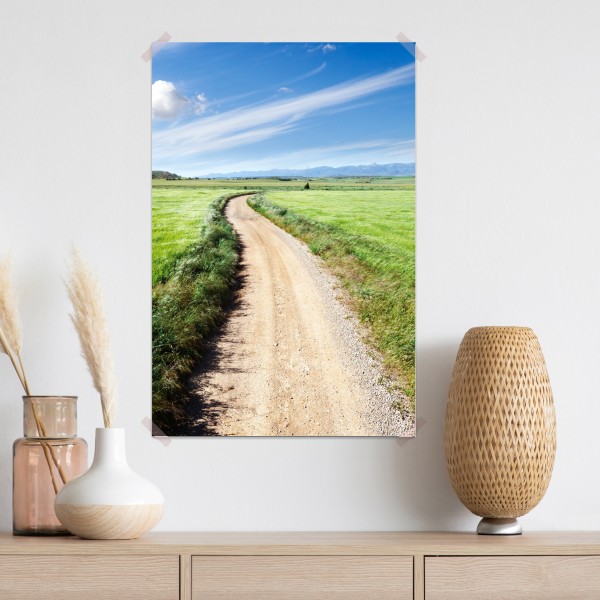 Plakat wijąca się wiejska droga przez zielone łąki – Wallissimo® Plakat wijąca się wiejska droga przez zielone łąki – Wallissimo®