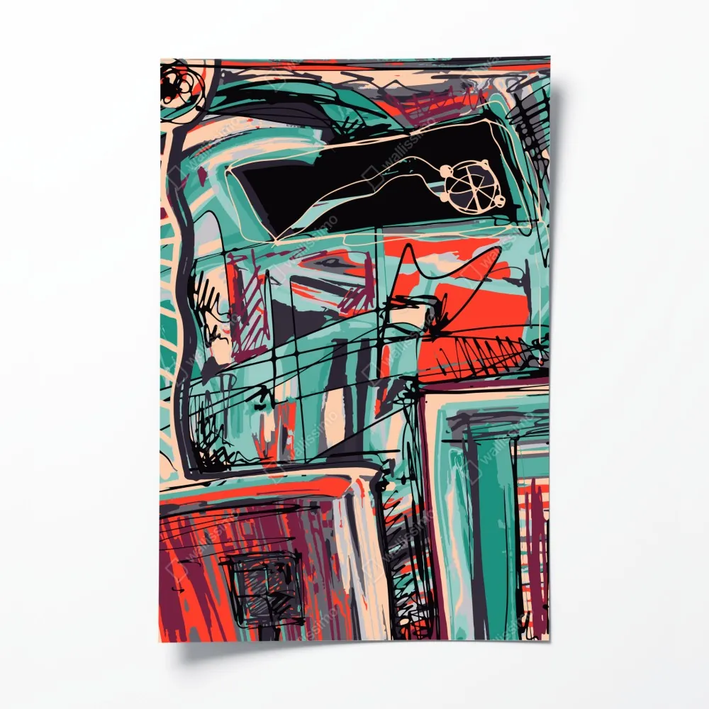 Plakat turkusowo-koralowa abstrakcyjna kompozycja – Wallissimo® Plakat turkusowo-koralowa abstrakcyjna kompozycja – Wallissimo®