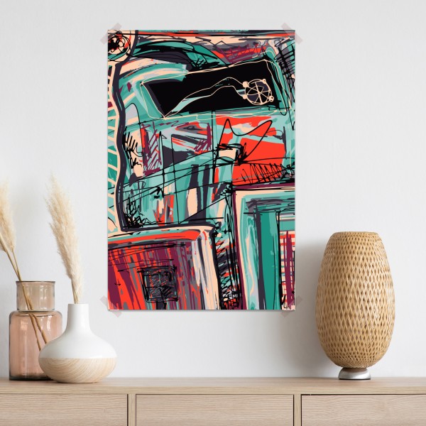 Plakat turkusowo-koralowa abstrakcyjna kompozycja – Wallissimo® Plakat turkusowo-koralowa abstrakcyjna kompozycja – Wallissimo®