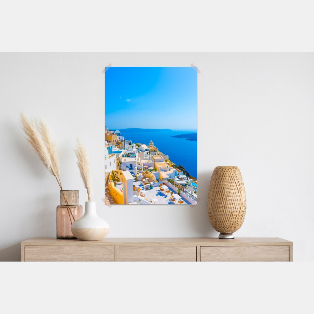 Plakat słoneczny widok na kalderę Santorini – Wallissimo® Plakat słoneczny widok na kalderę Santorini – Wallissimo®