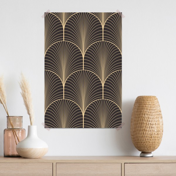 Plakat art deco złoty wzór wachlarza – Wallissimo® Plakat art deco złoty wzór wachlarza – Wallissimo®