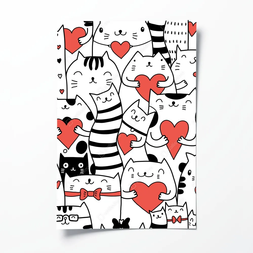 Plakat urocze koty z sercami wzór – Wallissimo® Plakat urocze koty z sercami wzór – Wallissimo®