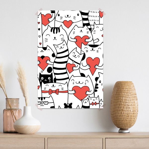 Plakat urocze koty z sercami wzór – Wallissimo® Plakat urocze koty z sercami wzór – Wallissimo®