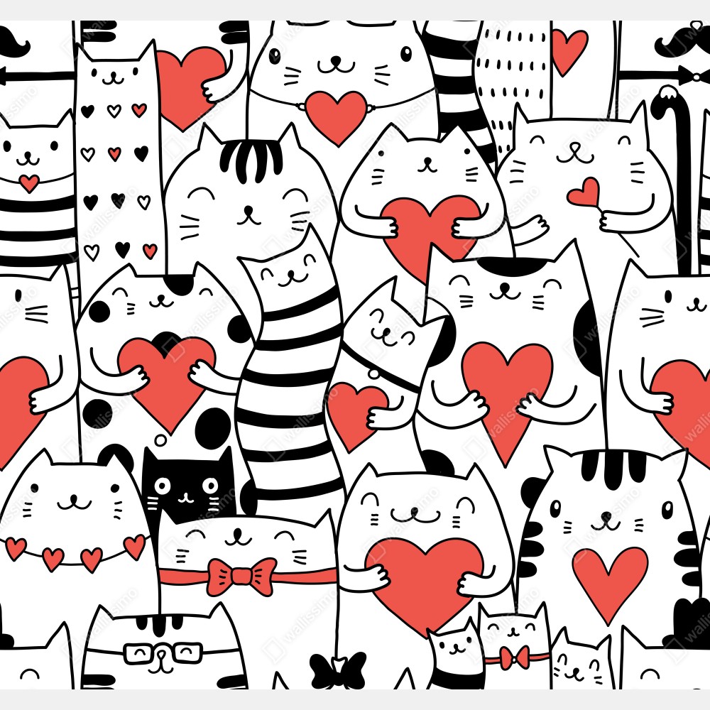 Plakat urocze koty z sercami wzór – Wallissimo® Plakat urocze koty z sercami wzór – Wallissimo®
