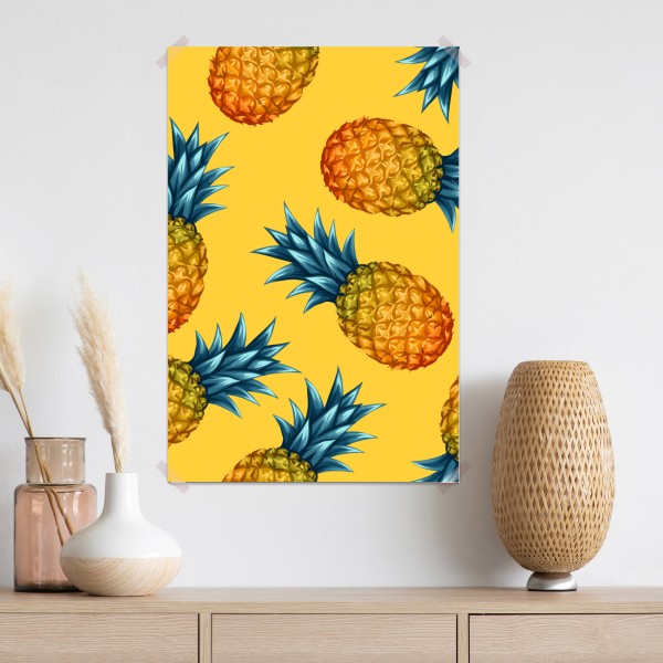 Plakat tropikalny wzór z ananasami na żółtym tle – Wallissimo® Plakat tropikalny wzór z ananasami na żółtym tle – Wallissimo®