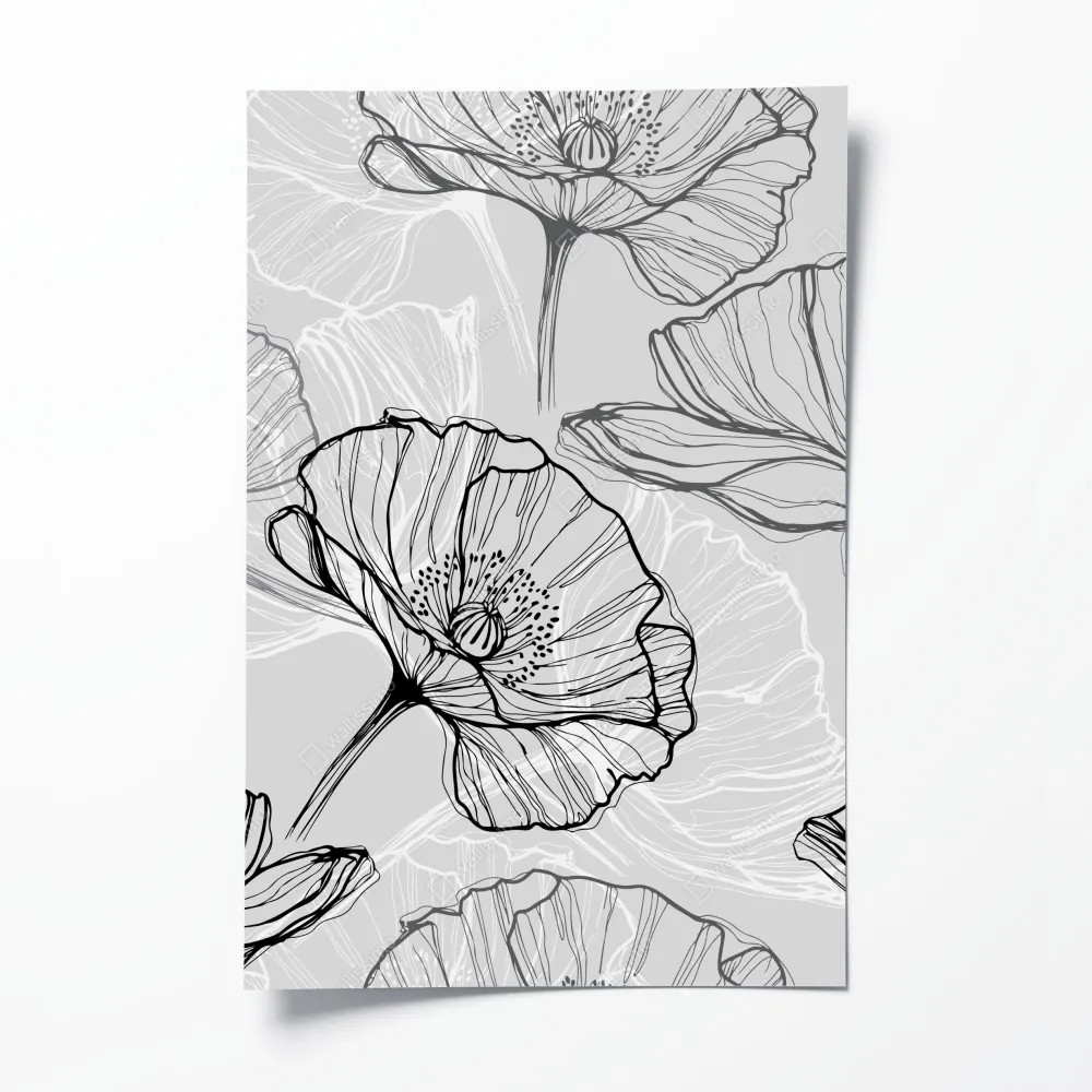 Plakat delikatny szary mak w rysunku liniowym – Wallissimo® Plakat delikatny szary mak w rysunku liniowym – Wallissimo®