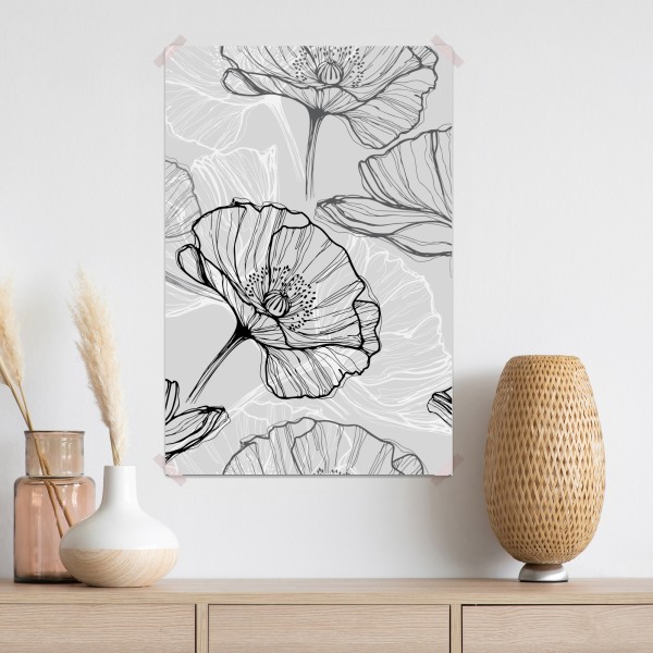 Plakat delikatny szary mak w rysunku liniowym – Wallissimo® Plakat delikatny szary mak w rysunku liniowym – Wallissimo®