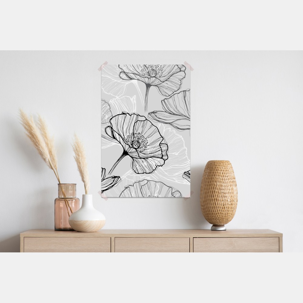 Plakat delikatny szary mak w rysunku liniowym – Wallissimo® Plakat delikatny szary mak w rysunku liniowym – Wallissimo®