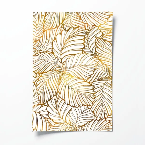 Plakat złote liście w stylu line art