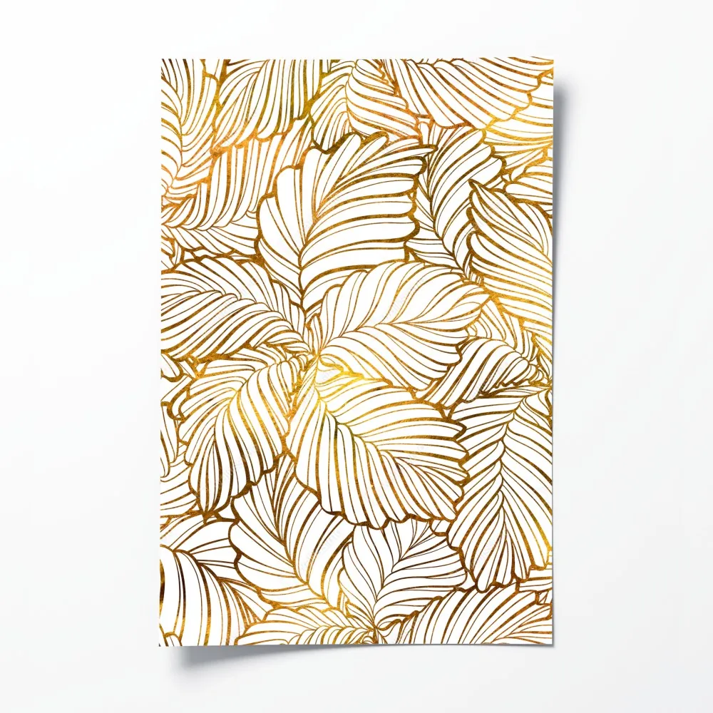Plakat złote liście w stylu line art – Wallissimo® Plakat złote liście w stylu line art – Wallissimo®
