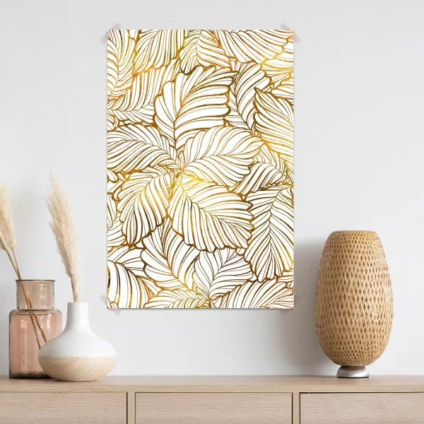 Plakat złote liście w stylu line art – Wallissimo® Plakat złote liście w stylu line art – Wallissimo®